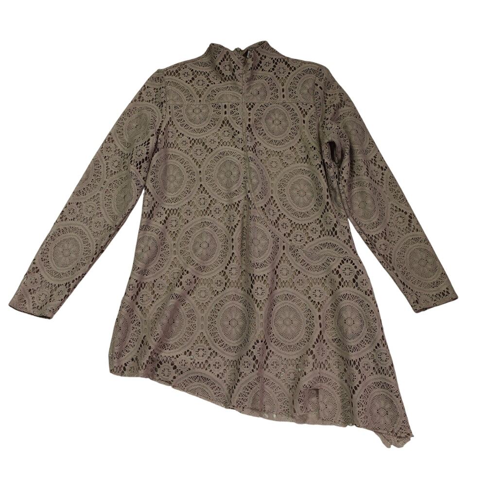 Soft Surroundings Womens Lace Tunic Long Sleeve Asymmetrical Hem Taupe Size XL
